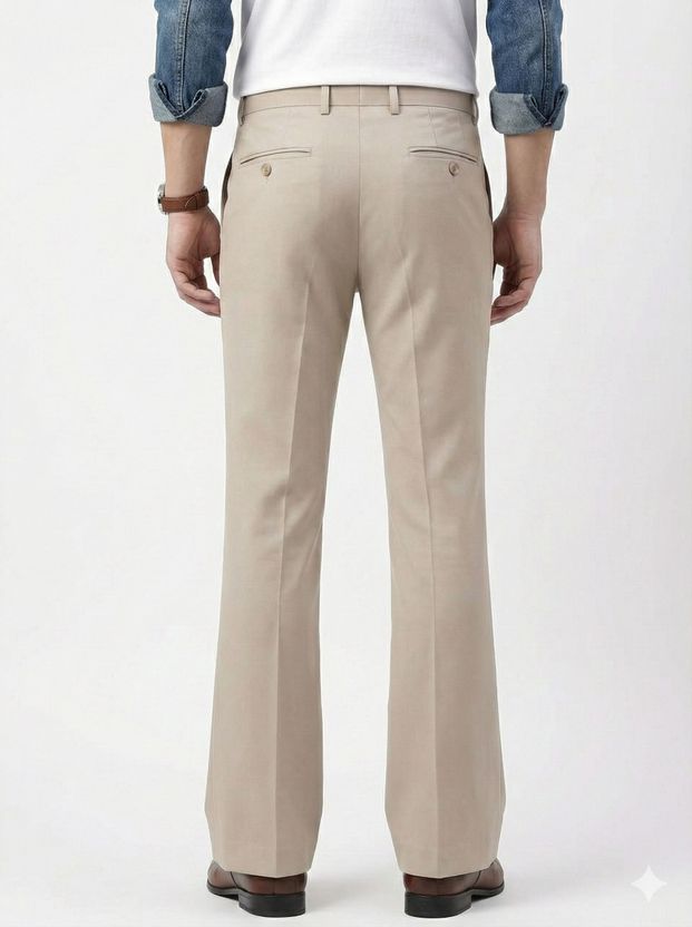 Lunora Men Beige Flared Lycra Trousers - Image 2