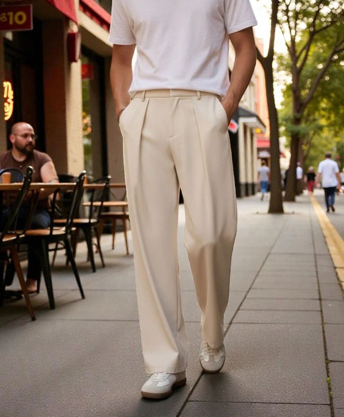 KOTTY Men Beige Cotton Blend Trousers - Image 2