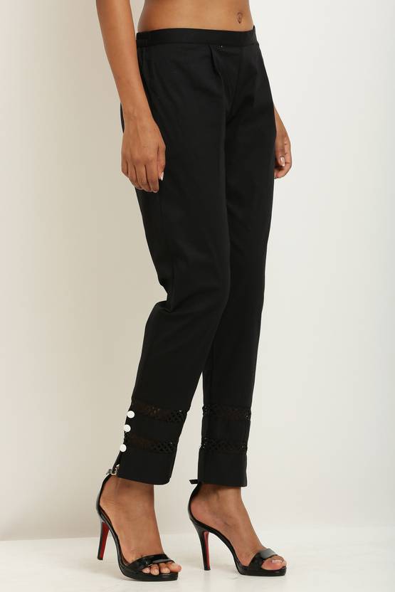 Aasma Creatives Women Regular Fit Black Cotton Blend Trousers