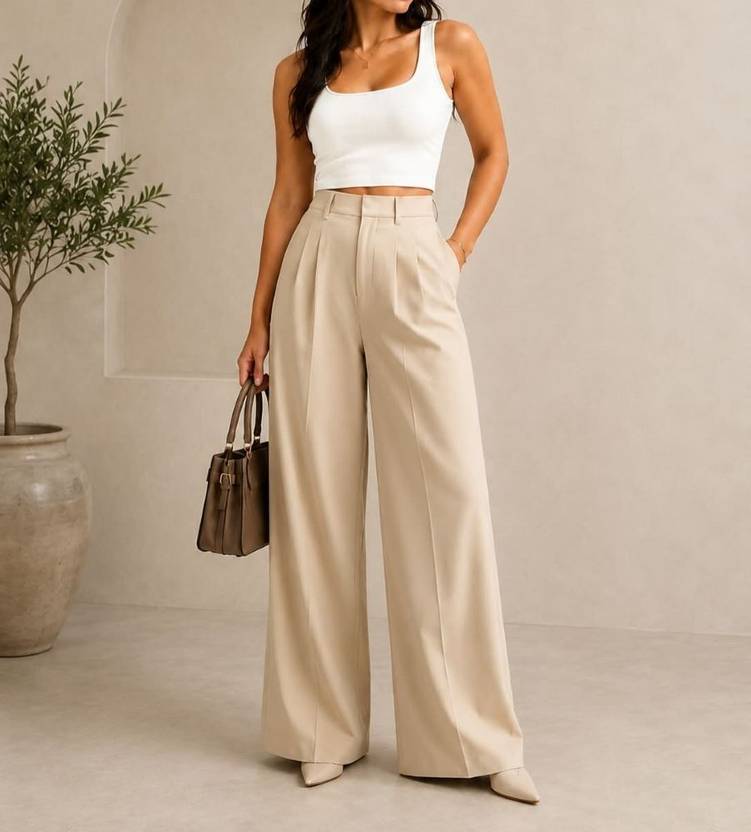 ZIYAHUB Regular Fit, Relaxed Women Beige Trousers