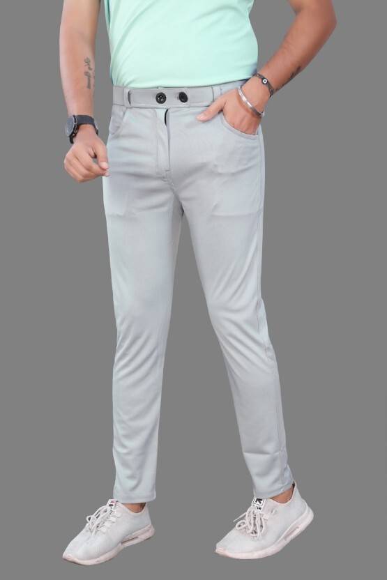 Anshulgarments Men Regular Fit Grey Lycra Blend Trousers