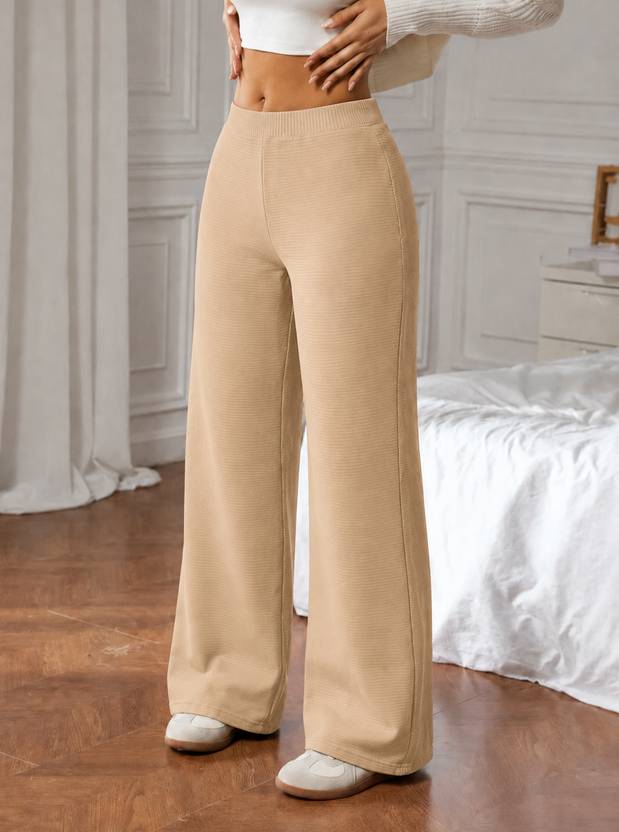 METRONAUT Comfort Fit Women Beige Cotton Blend Trousers