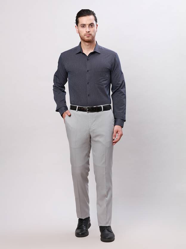 Men Slim Fit Grey Polyester Trousers