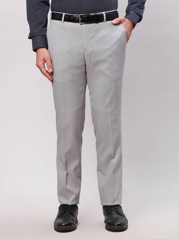 Men Slim Fit Grey Polyester Trousers