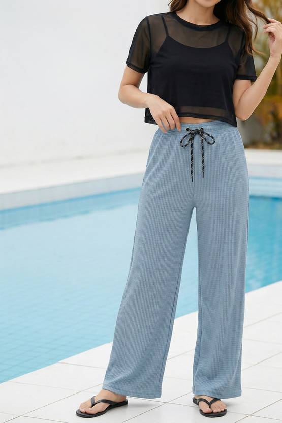 BLUELOCK Women Loose Fit Blue Polycotton Trousers