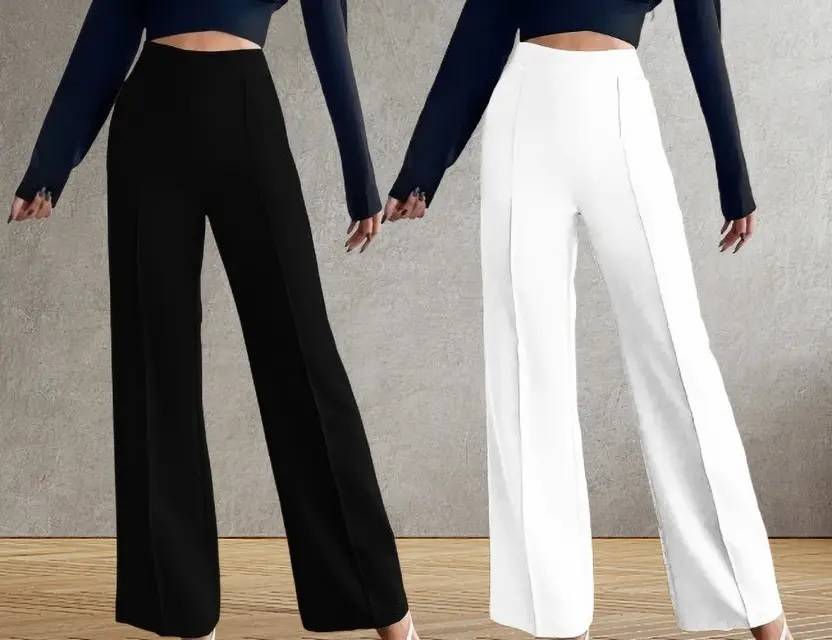 Parona Regular Fit Women Black, White Trousers