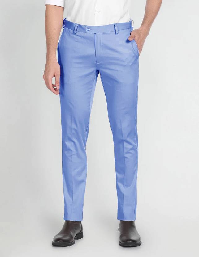 ARDLOR Men Regular Fit Light Blue Cotton Blend Trousers