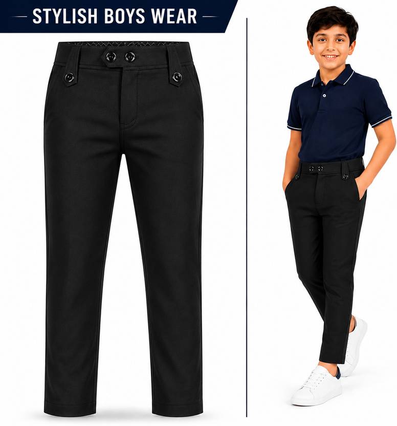 boldcloth Slim Fit Boys Black Trousers