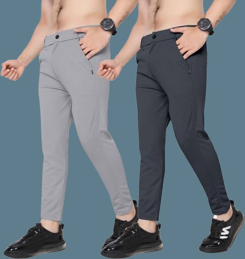 AVYRA Slim Fit Men Black, Grey Trousers