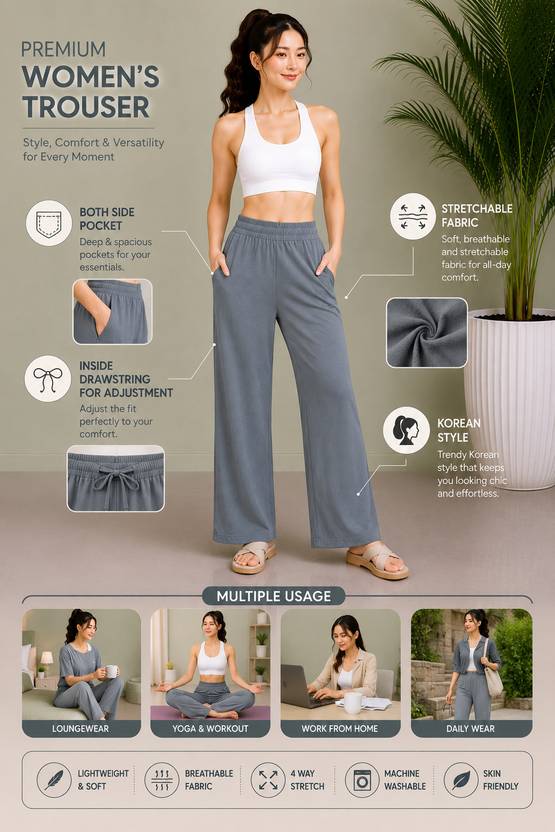 BHULAX Relaxed Women Grey Trousers