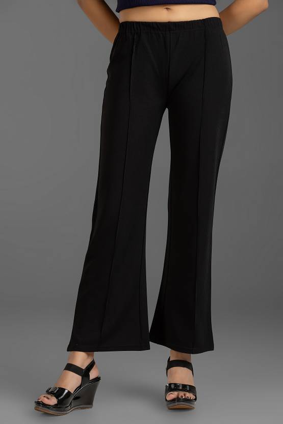 MANGODRESSES Women Relaxed Black Polycotton Trousers