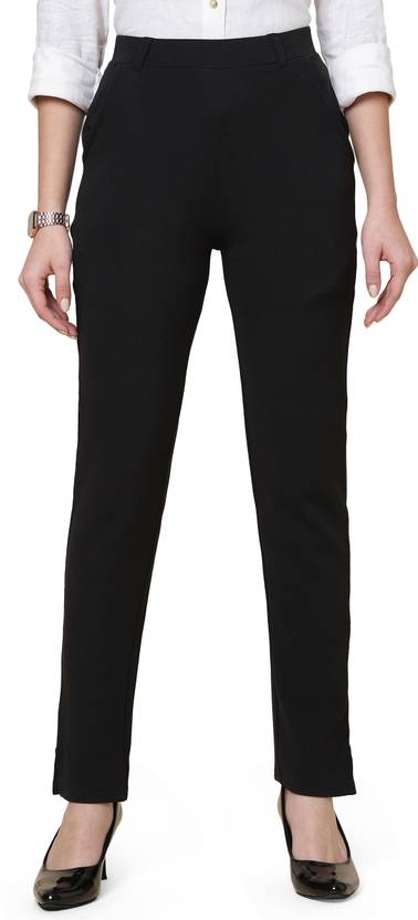 fithub Women Regular Fit Black Polycotton Trousers