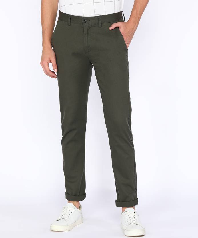 Men Skinny Fit Light Green Cotton Blend Trousers