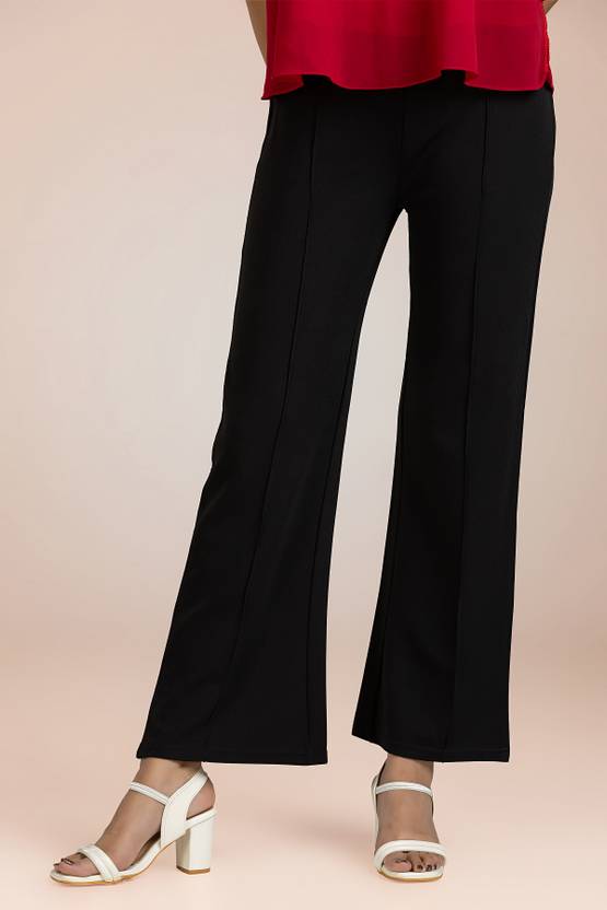 MANGODRESSES Women Relaxed Black Polycotton Trousers