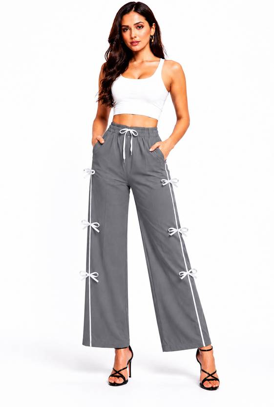VASTRAAFASHION Women Regular Fit, Loose Fit Grey Polyester Trousers