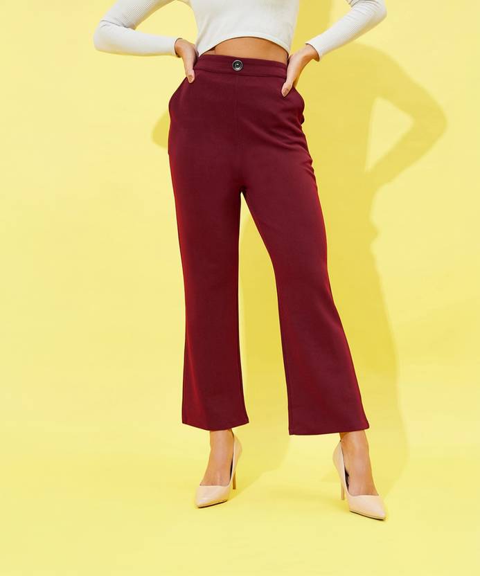 ATHENA Women Regular Fit Maroon Polyester Trousers