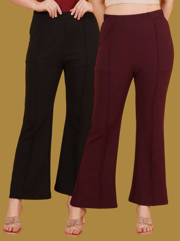 Parona Regular Fit Women Black, Maroon Trousers