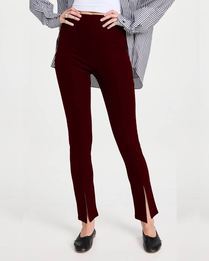 ADDYVERO Women Regular Fit Maroon Cotton Blend Trousers