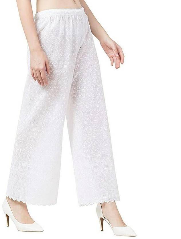 AMFABRICS Women Relaxed White Polycotton Trousers
