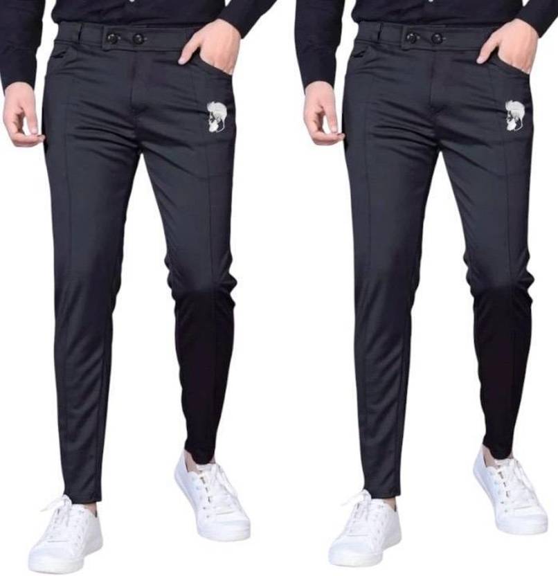 Anshulgarments Pack of 2 Men Regular Fit Black Lycra Blend Trousers