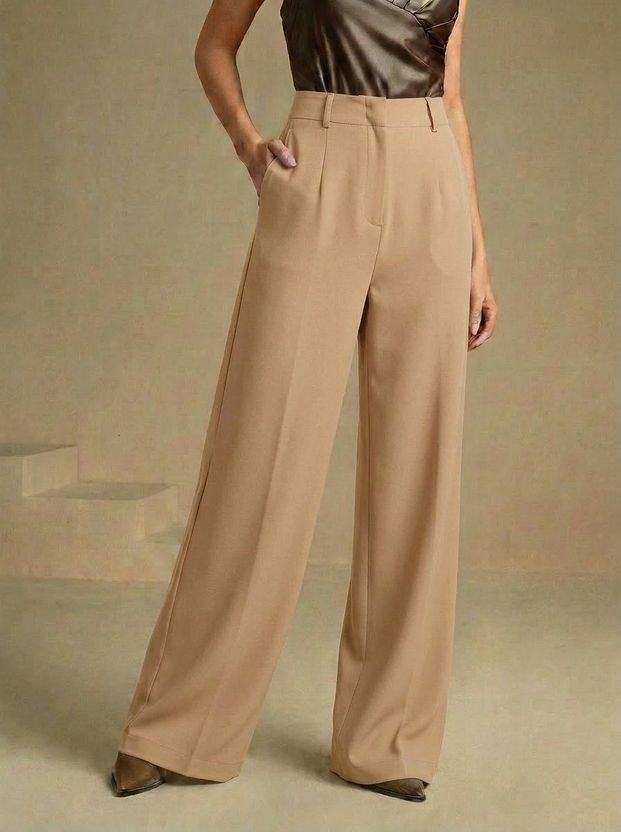 Dolsia Women Beige Cotton Blend Trousers - Image 3