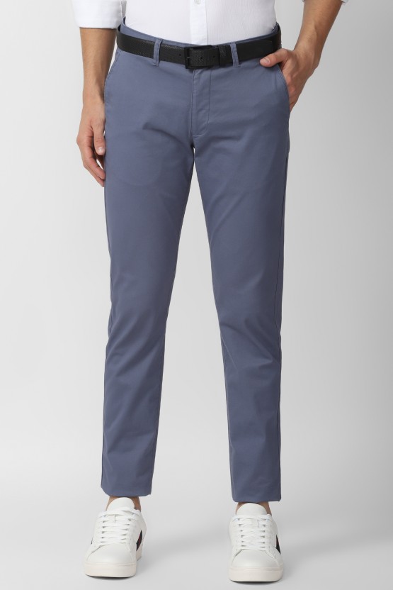 Grey Solid Mens Trousers Tapered Fit