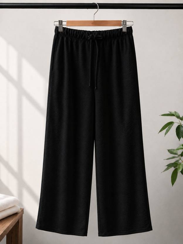 KRIYANSH Loose Fit, Flared Women Black Trousers