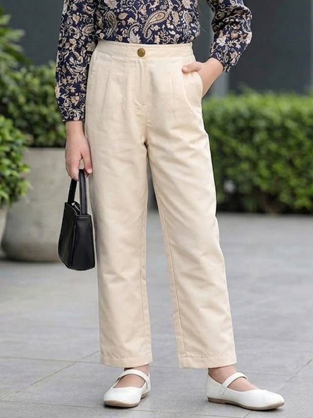 CUTIEKINS Girls Regular Fit Beige Polyester Trousers