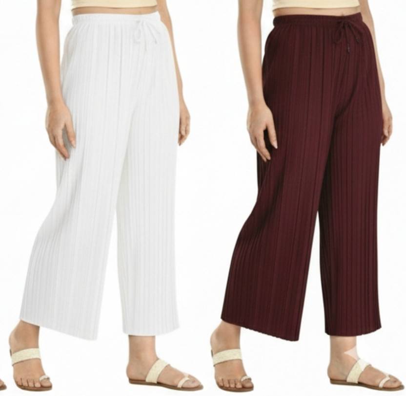 ABD STORE Pack of 2 Women Regular Fit White, Maroon Lycra Blend Trousers