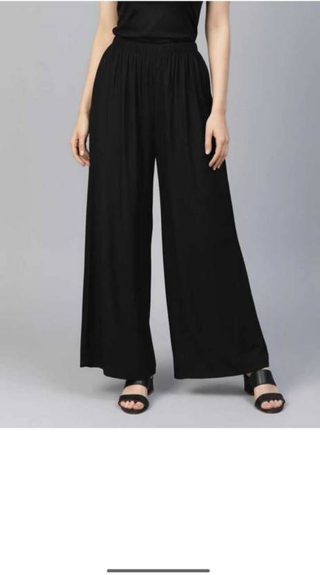 Clothing Hub Women Loose Fit Black Viscose Rayon Trousers