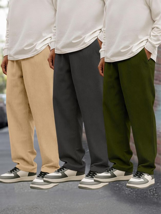 METRONAUT Men Beige Corduroy Trousers - Image 1