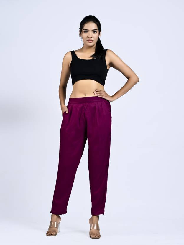 AlkaCreation Women Regular Fit Purple Cotton Blend Trousers