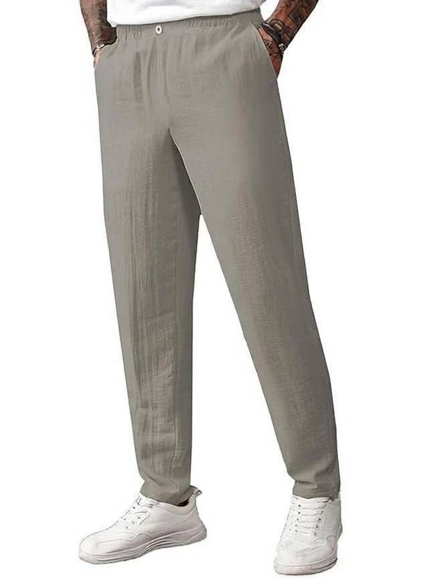TAGDO Men Regular Fit Grey Pure Cotton Trousers