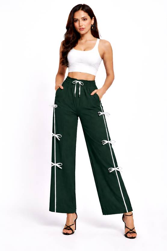 VASTRAAFASHION Women Regular Fit, Loose Fit Green Polyester Trousers