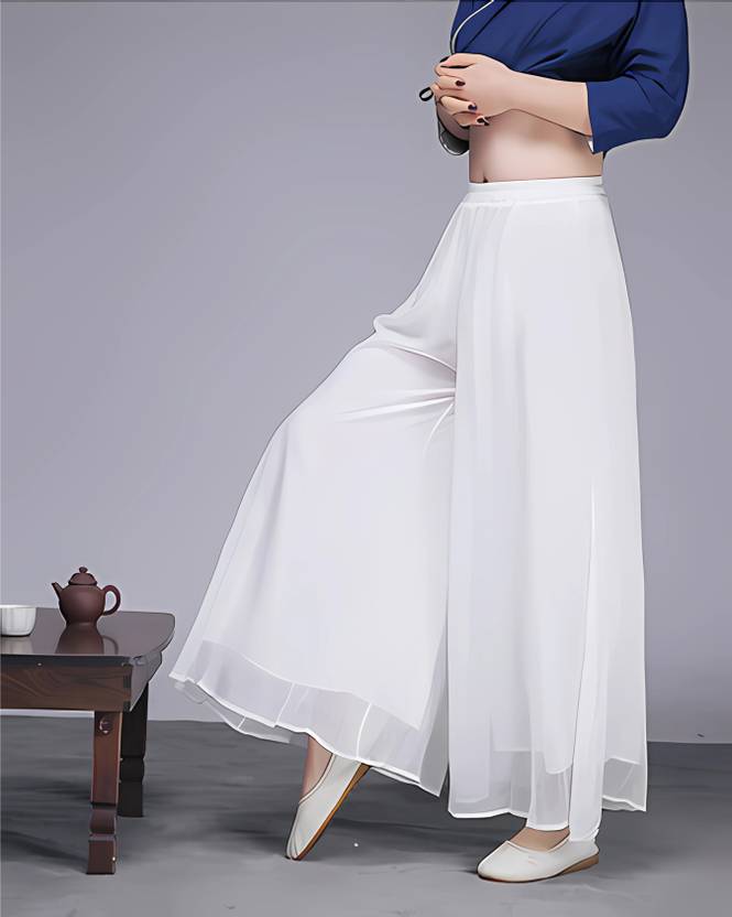 BHAGYASHRAY Women Regular Fit White Georgette Trousers