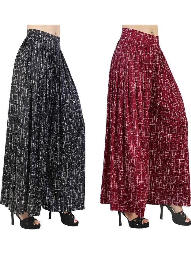 AJARAFASHION Pack of 2 Women Flared Black, Maroon Lycra Blend Trousers