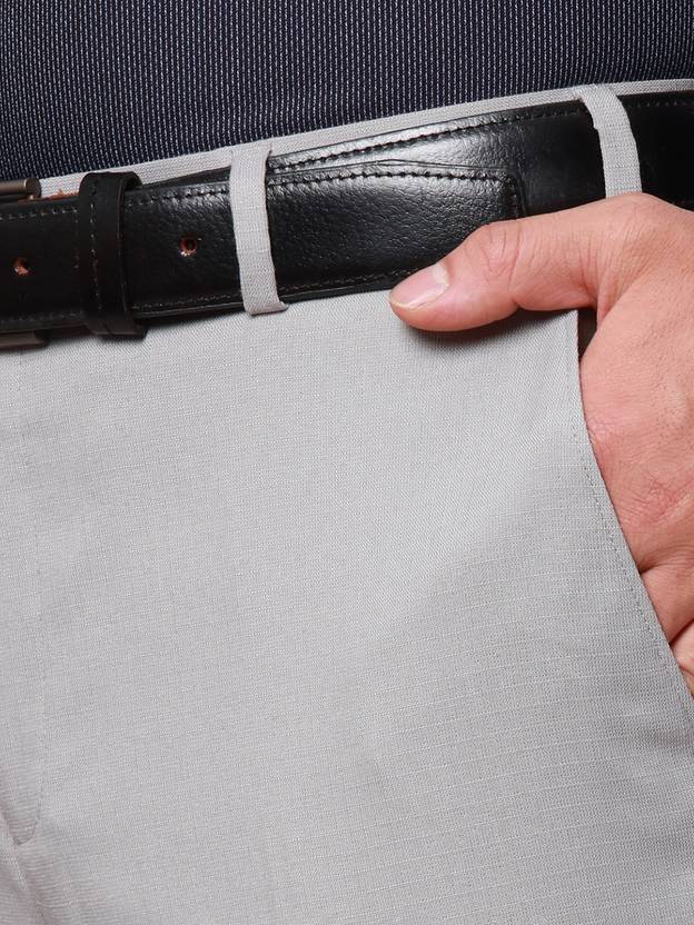 Men Slim Fit Grey Polyester Trousers