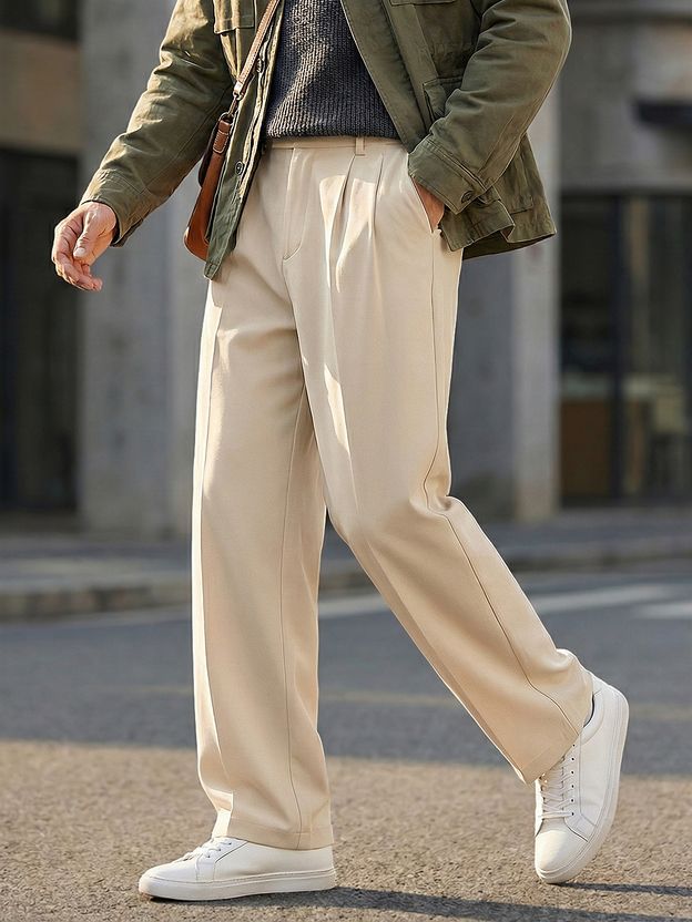Urbano Loose Fit Men Cream Trousers - Image 1