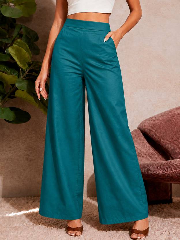 BIDAAS Women Regular Fit Light Green Pure Cotton Trousers