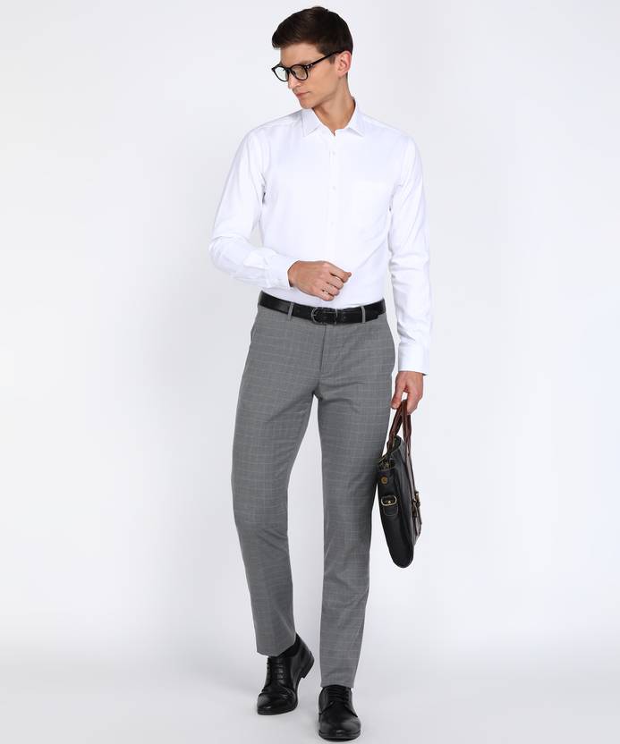 Men Regular Fit Grey Viscose Rayon Trousers