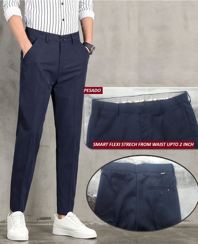 PESADO Men Slim Fit Blue Cotton Blend Trousers - Image 4