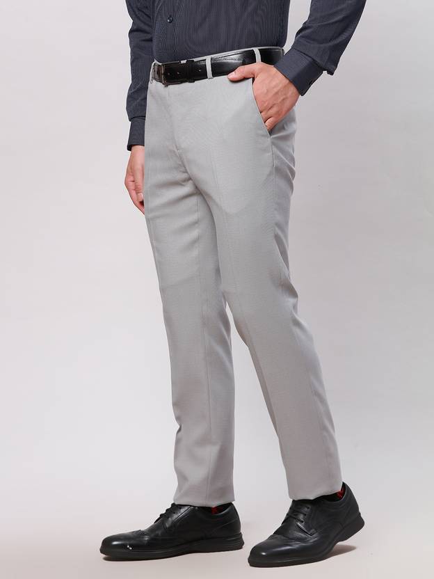 Men Slim Fit Grey Polyester Trousers