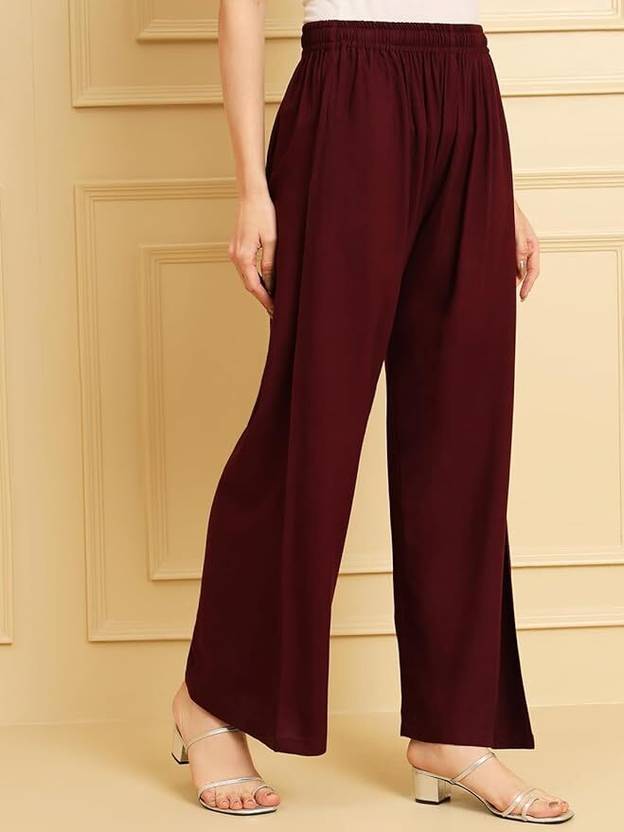 BCD FASHION Women Regular Fit Maroon Viscose Rayon Trousers