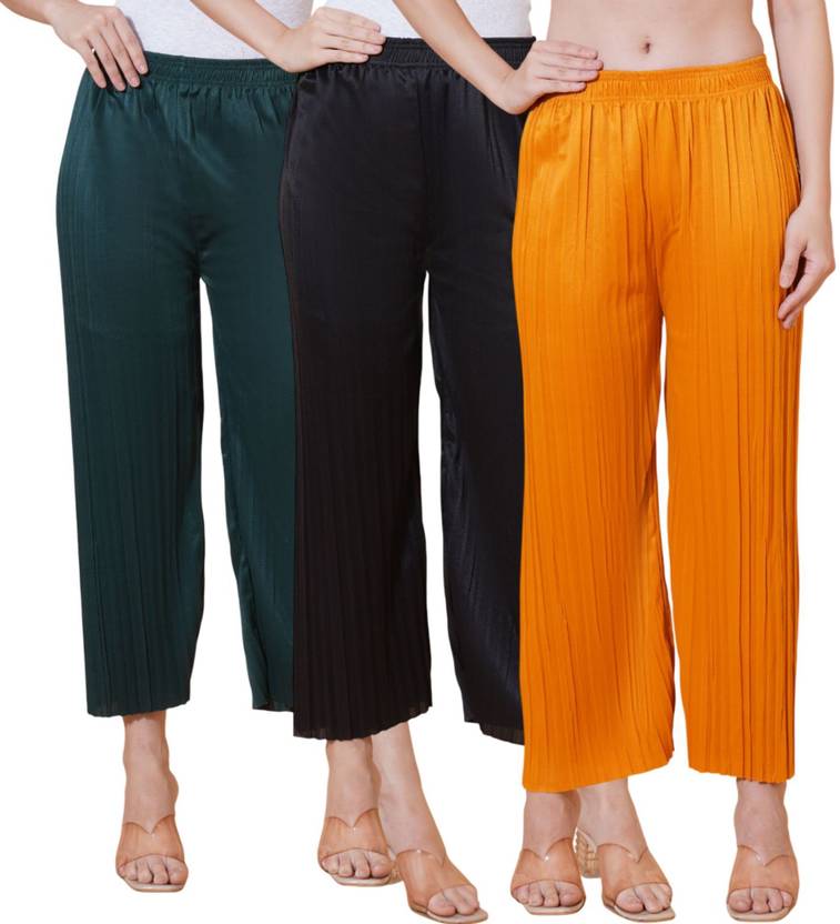 Kintu Parantu Pack of 3 Women Regular Fit Multicolor Polyester Trousers