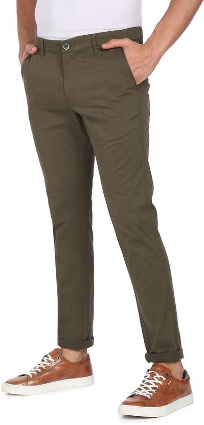 Men Regular Fit Green Cotton Blend Trousers