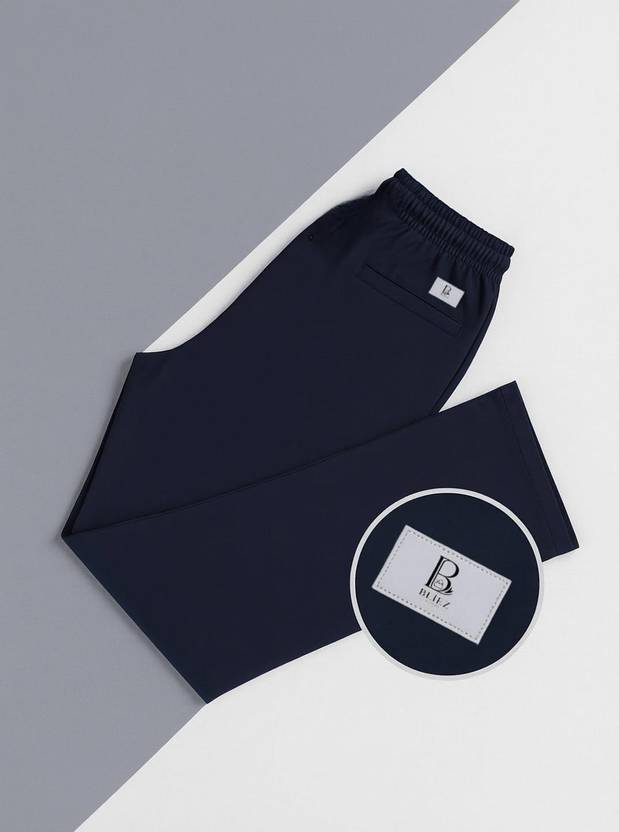 Bliez Men Athletic Fit, Straight Fit Brown Cotton Blend Trousers