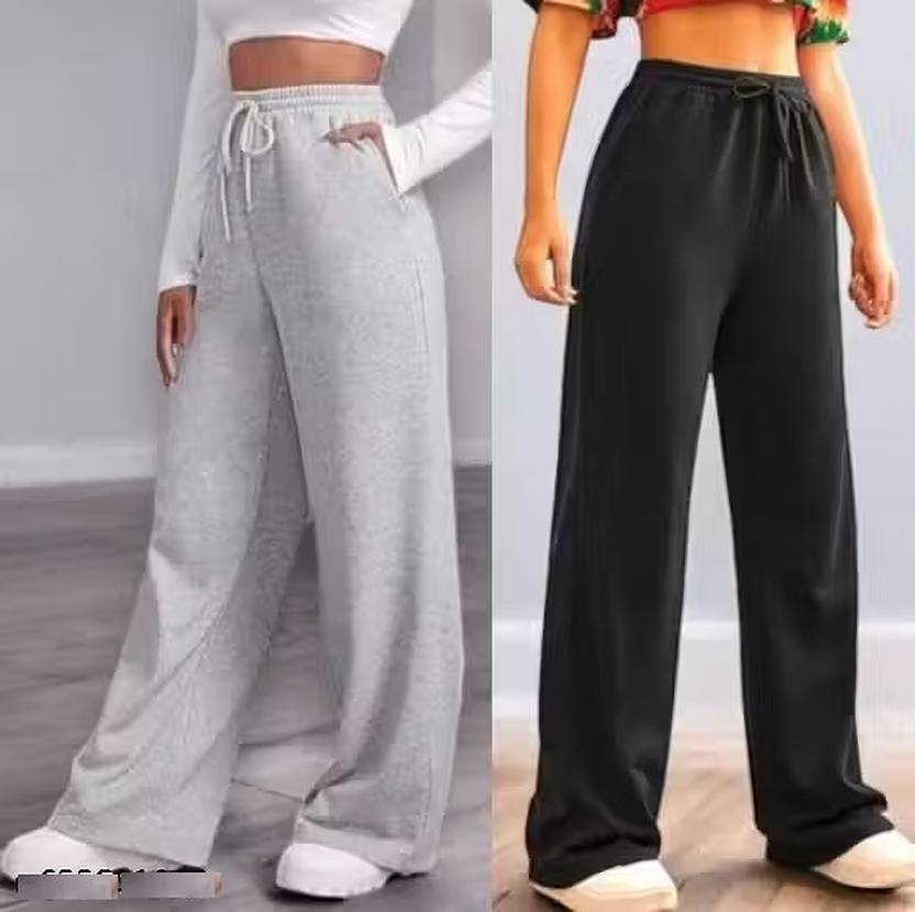 MYLOOKUP Loose Fit Women Grey, Black Trousers