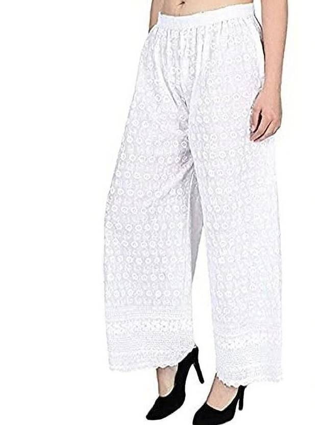 AMFABRICS Women Relaxed White Polycotton Trousers
