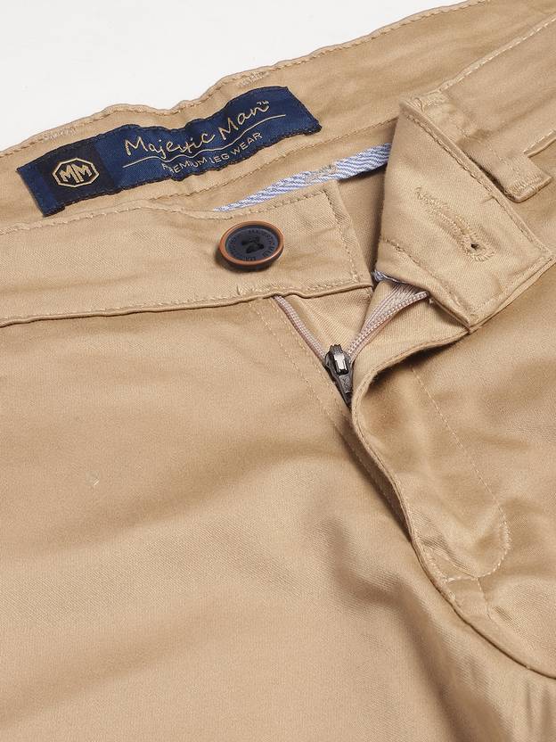 Men Slim Fit Beige Cotton Blend Trousers