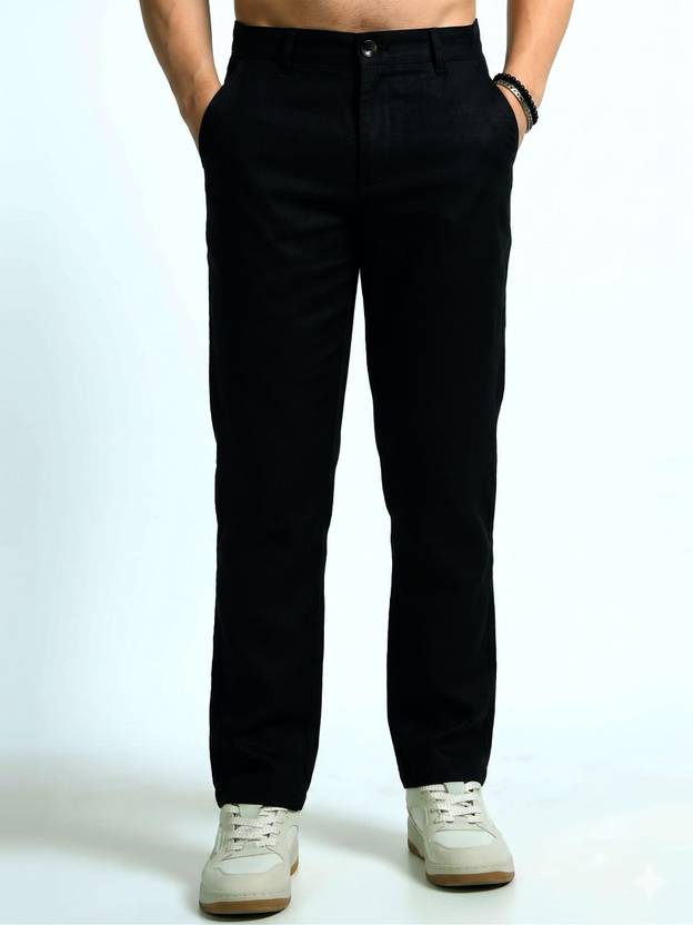 PANTOM Regular Fit Men Black Trousers